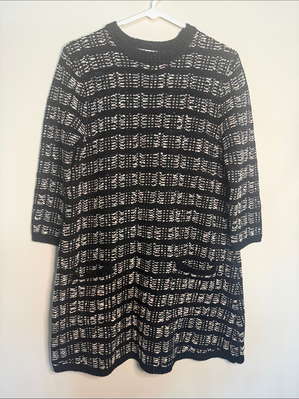 Zara Black and White Long Sleeve Knit Shift Dress